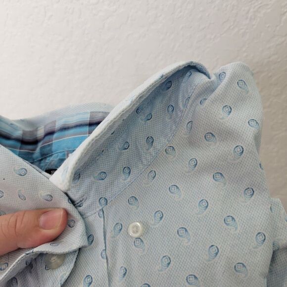 Panhandle Light Blue Paisley Dot Print Short Sleeve Western Button Front Shirt - Picture 9 of 9
